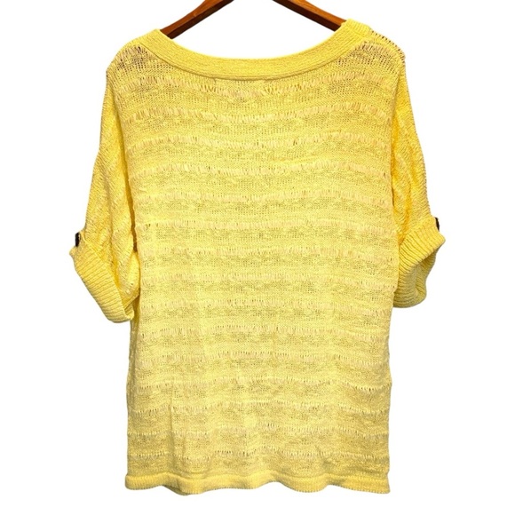 NEW Andrew Marc New York Yellow Short Sleeve Cotton Blend Woven Sweater Size XL - Picture 2 of 7